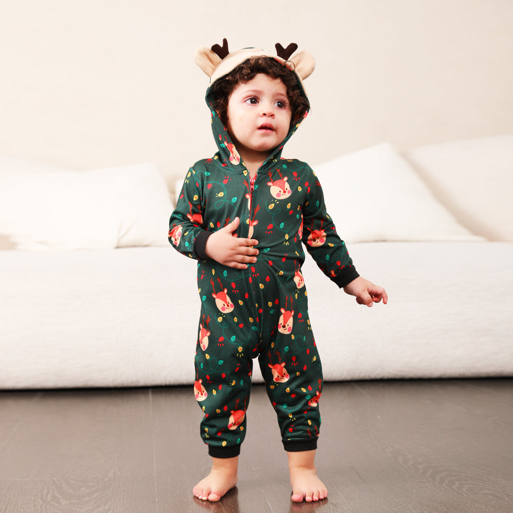Green Fox and Christmas Llight Bulb Print Fmalily Matching Pajamas Onesies - Xmaspajamas