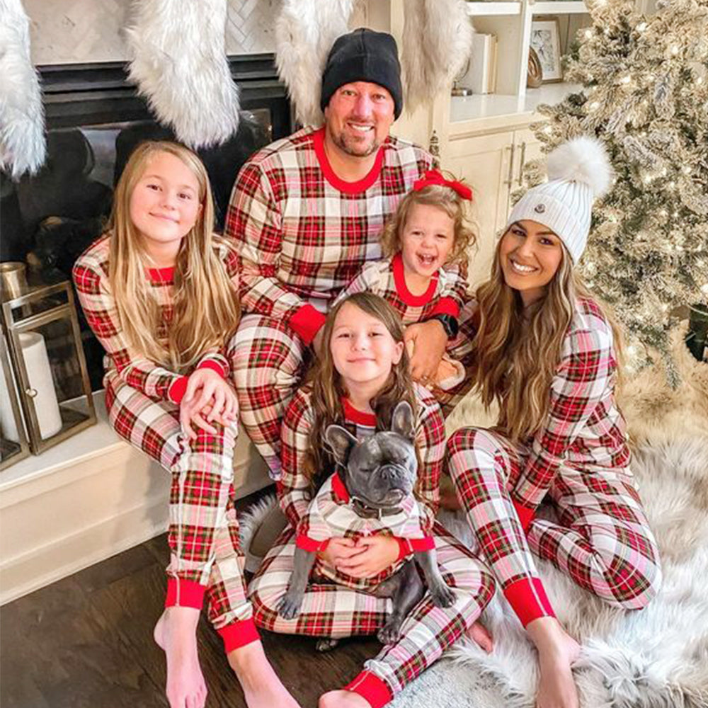 Mixed color plaid Matching Family Pajamas Set (with Pet Dog Clothes) - Xmaspajamas