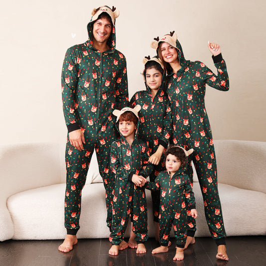 Green Fox and Christmas Llight Bulb Print Fmalily Matching Pajamas Onesies - Xmaspajamas