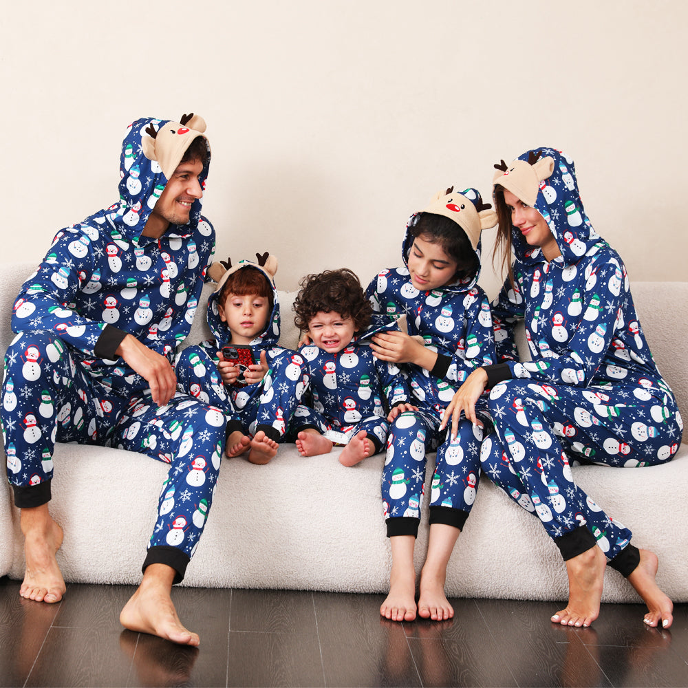 Blue Snowman Family Matching Pajamas Onesies - Xmaspajamas