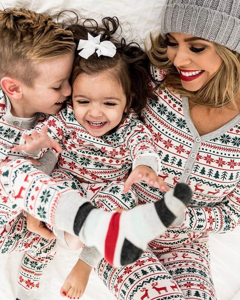 Christmas Tree and Reindeer Patterned Family Matching Pajamas Sets(with Pet Dog Clothes) - Xmaspajamas