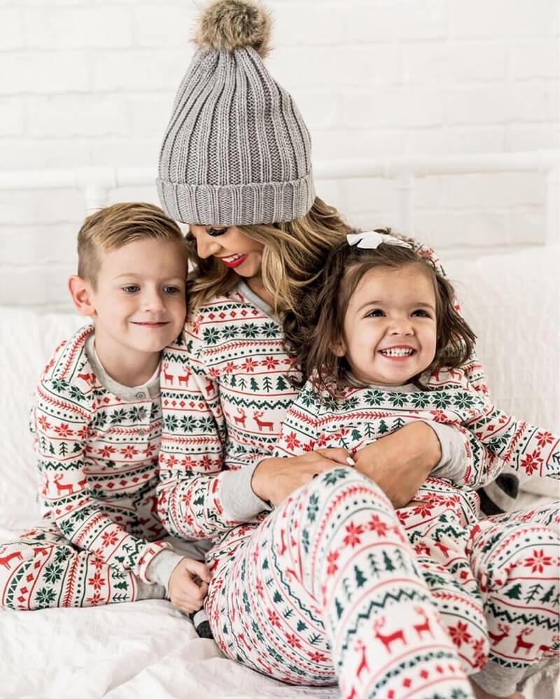 Christmas Tree and Reindeer Patterned Family Matching Pajamas Sets(with Pet Dog Clothes) - Xmaspajamas