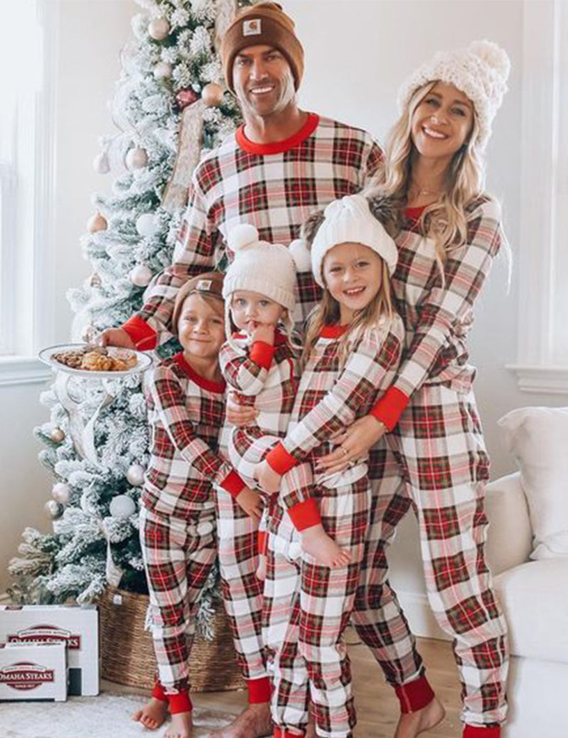 Mixed color plaid  Matching Family Pajamas Set (with Pet Dog Clothes) - Xmaspajamas