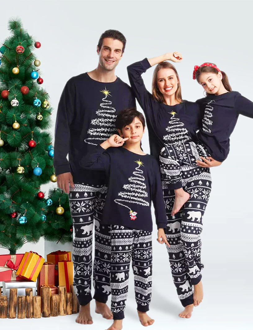 Black Christmas Tree Print Family Matching Pajamas Sets - Xmaspajamas