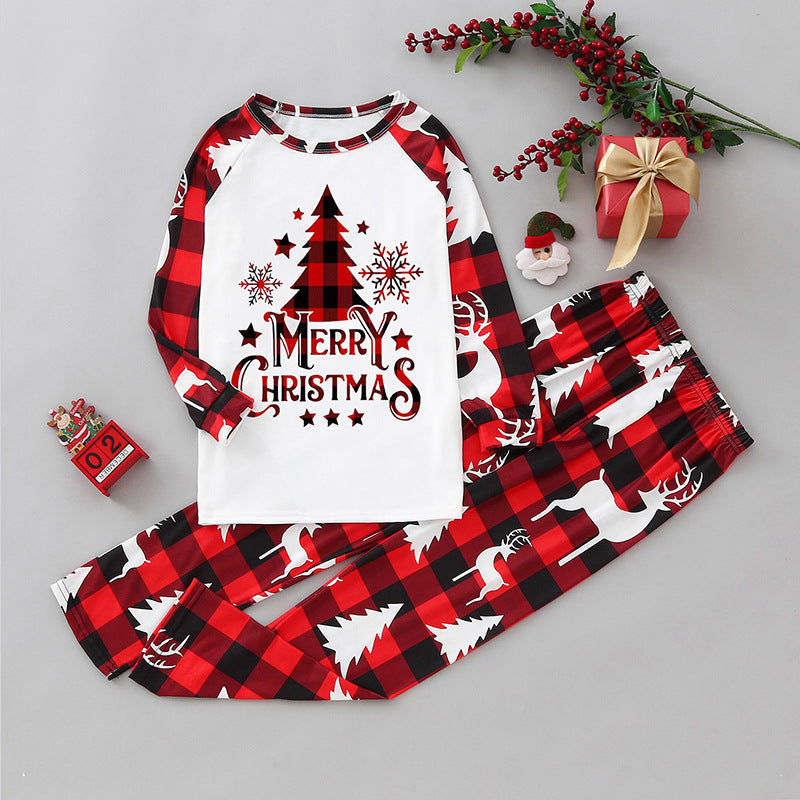 Red Plaid Christmas Tree Pattern Family Matching Pajamas Sets (with Pet's dog clothes) - Xmaspajamas