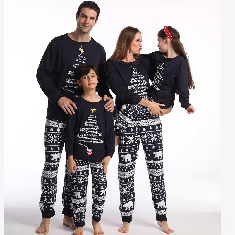 Black Christmas Tree Print Family Matching Pajamas Sets - Xmaspajamas