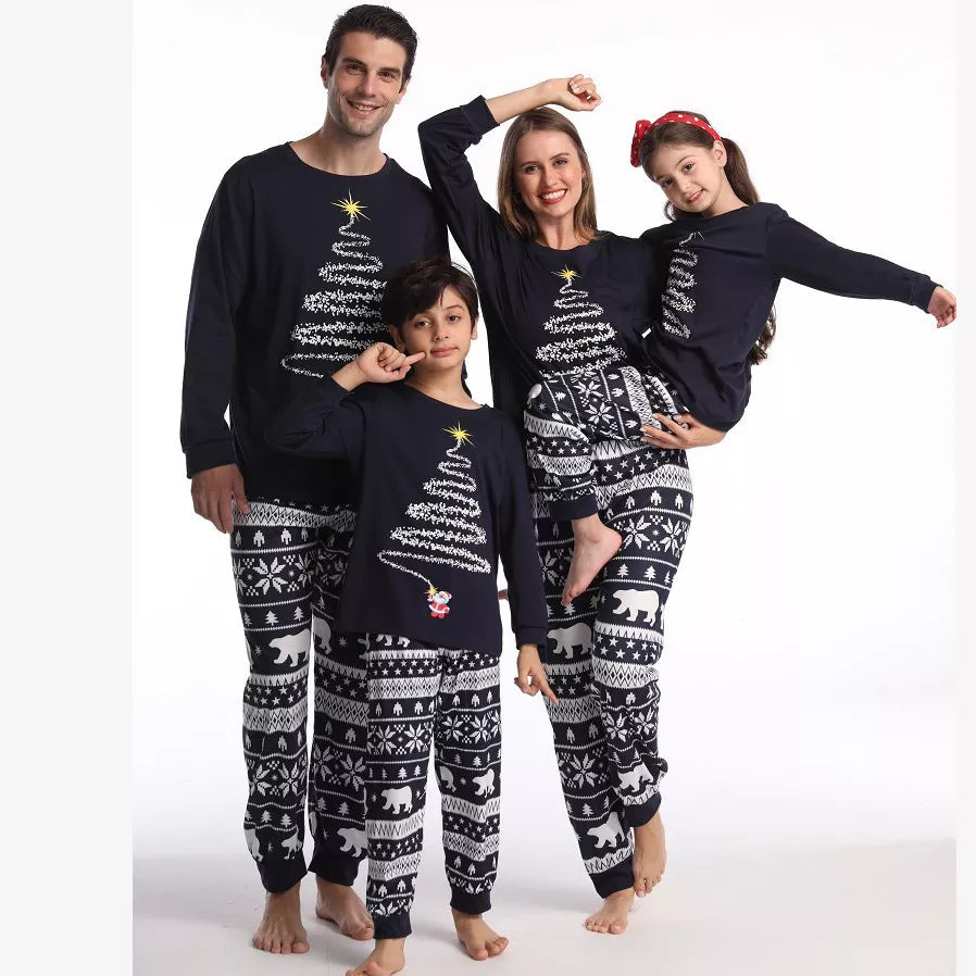 Black Christmas Tree Print Family Matching Pajamas Sets - Xmaspajamas