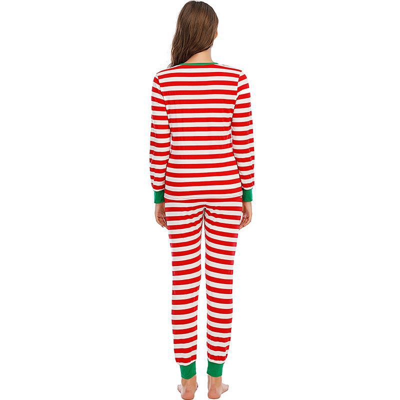 Red and White Striped Green  Collar Family Matching Pajamas Set(with Pet Dog Clothes) - Xmaspajamas