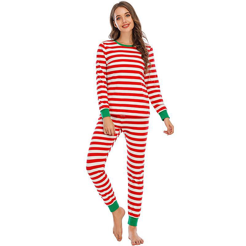 Red and White Striped Green  Collar Family Matching Pajamas Set(with Pet Dog Clothes) - Xmaspajamas