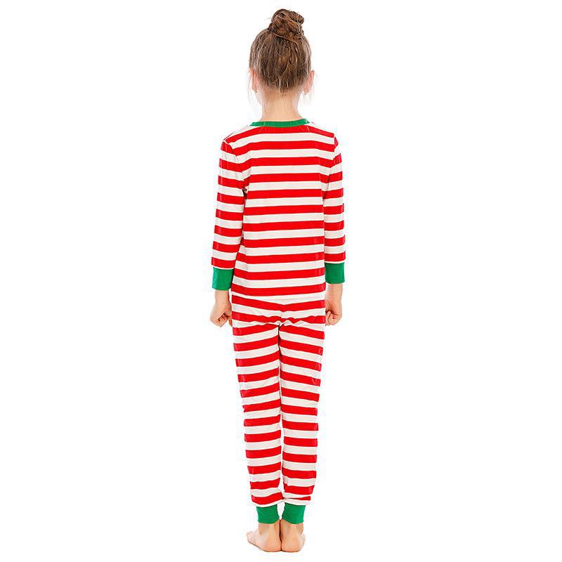 Red and White Striped Green  Collar Family Matching Pajamas Set(with Pet Dog Clothes) - Xmaspajamas