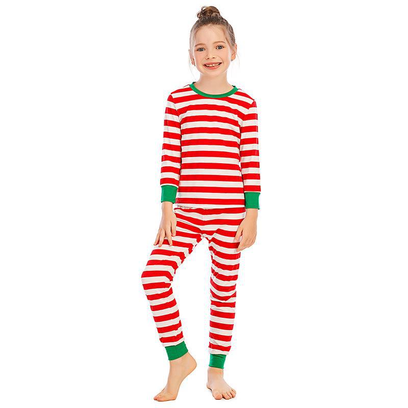 Red and White Striped Green  Collar Family Matching Pajamas Set(with Pet Dog Clothes) - Xmaspajamas