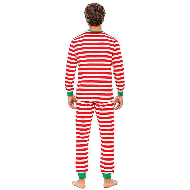 Red and White Striped Green  Collar Family Matching Pajamas Set(with Pet Dog Clothes) - Xmaspajamas