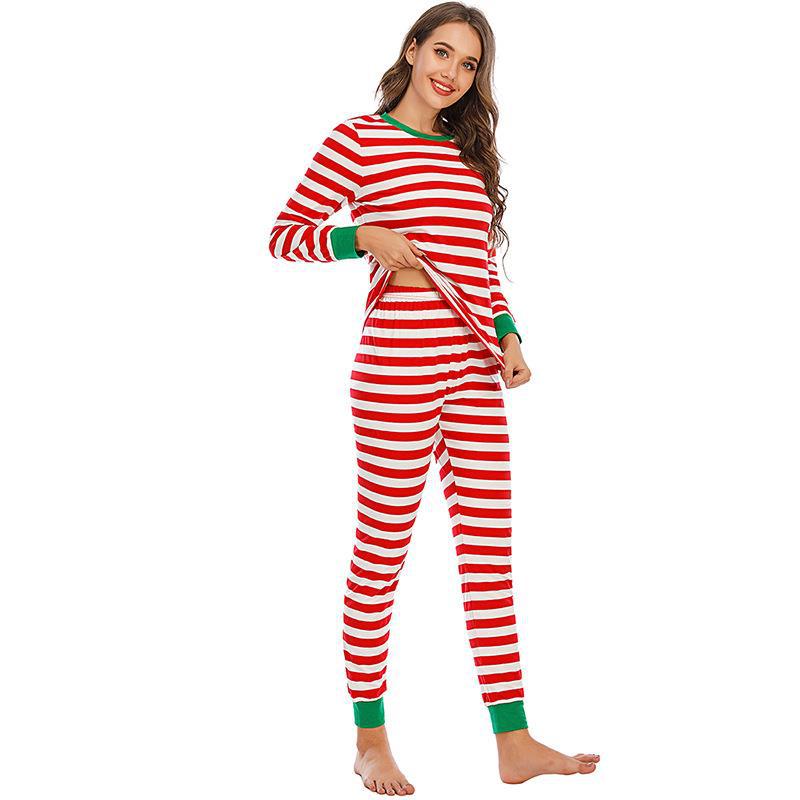 Red and White Striped Green  Collar Family Matching Pajamas Set(with Pet Dog Clothes) - Xmaspajamas