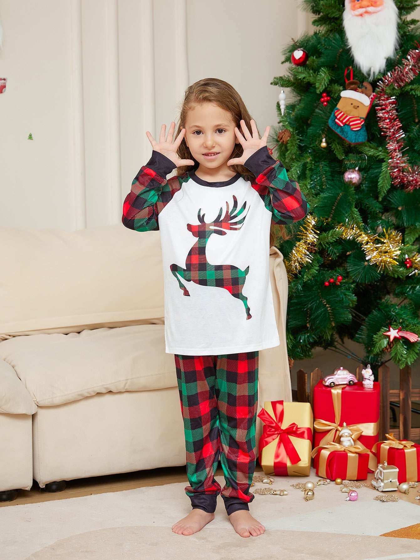 Christmas Checkered Deer Family Matching Pajamas Sets (with Pet's) - Xmaspajamas