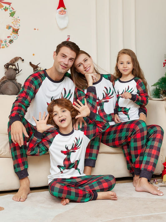 Christmas Checkered Deer Family Matching Pajamas Sets (with Pet's) - Xmaspajamas