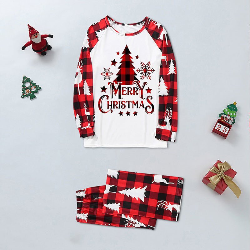 Red Plaid Christmas Tree Pattern Family Matching Pajamas Sets (with Pet's dog clothes) - Xmaspajamas