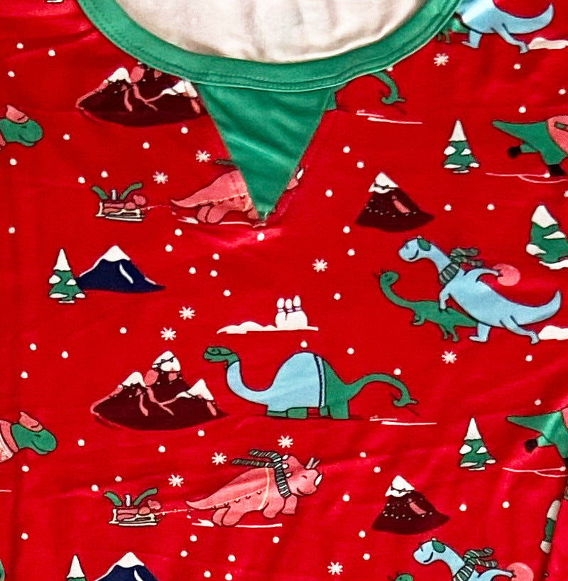 Red Cute Dinosaur  Pattern Family Matching Pajamas Sets - Xmaspajamas