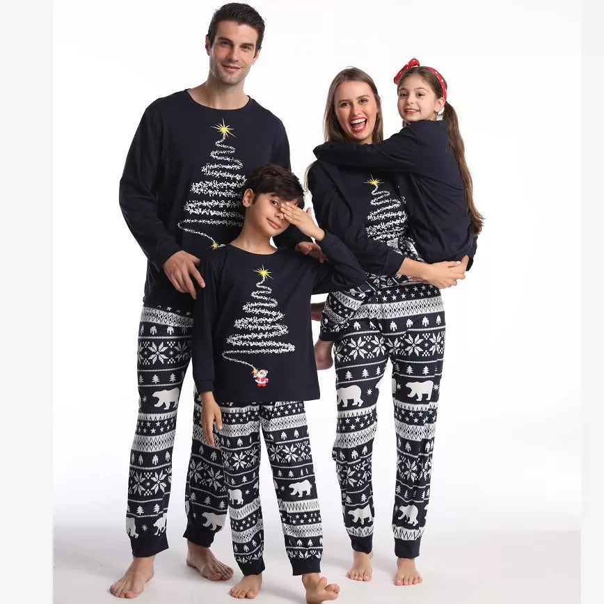 Black Christmas Tree Print Family Matching Pajamas Sets - Xmaspajamas