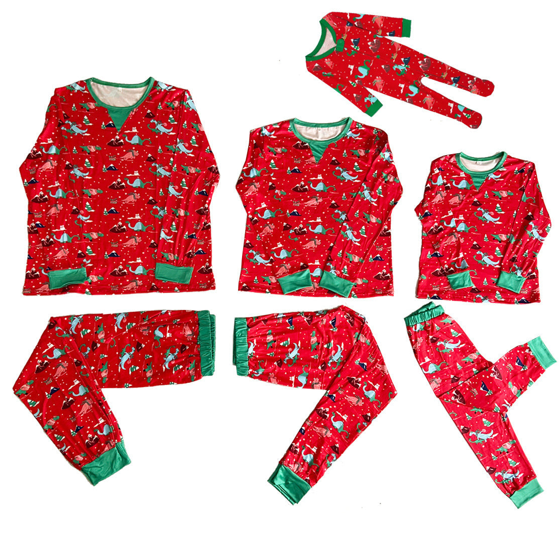 Red Cute Dinosaur  Pattern Family Matching Pajamas Sets - Xmaspajamas