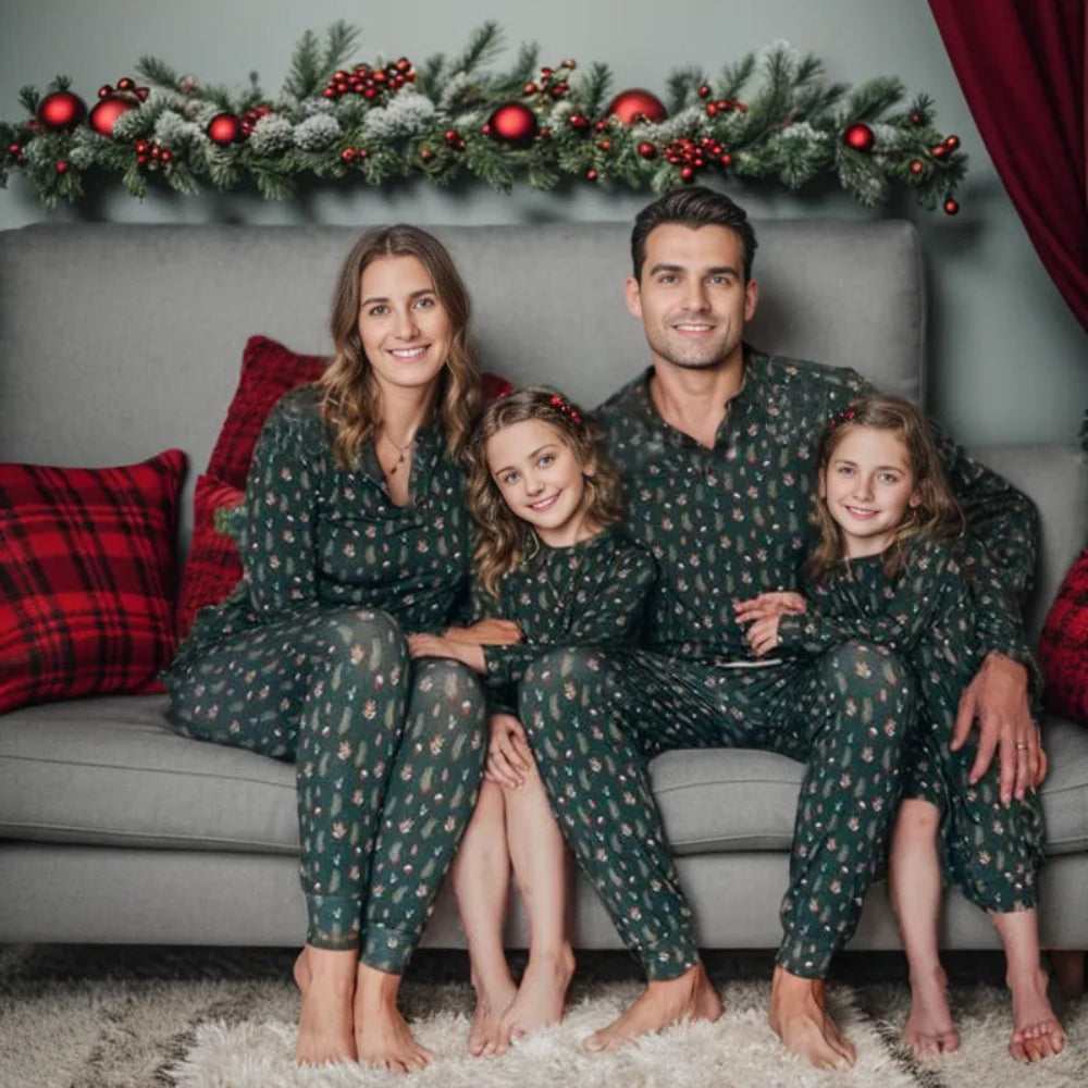 Green Christmas Tree Family Matching Pajamas(with Pet's dog clothes) - Xmaspajamas