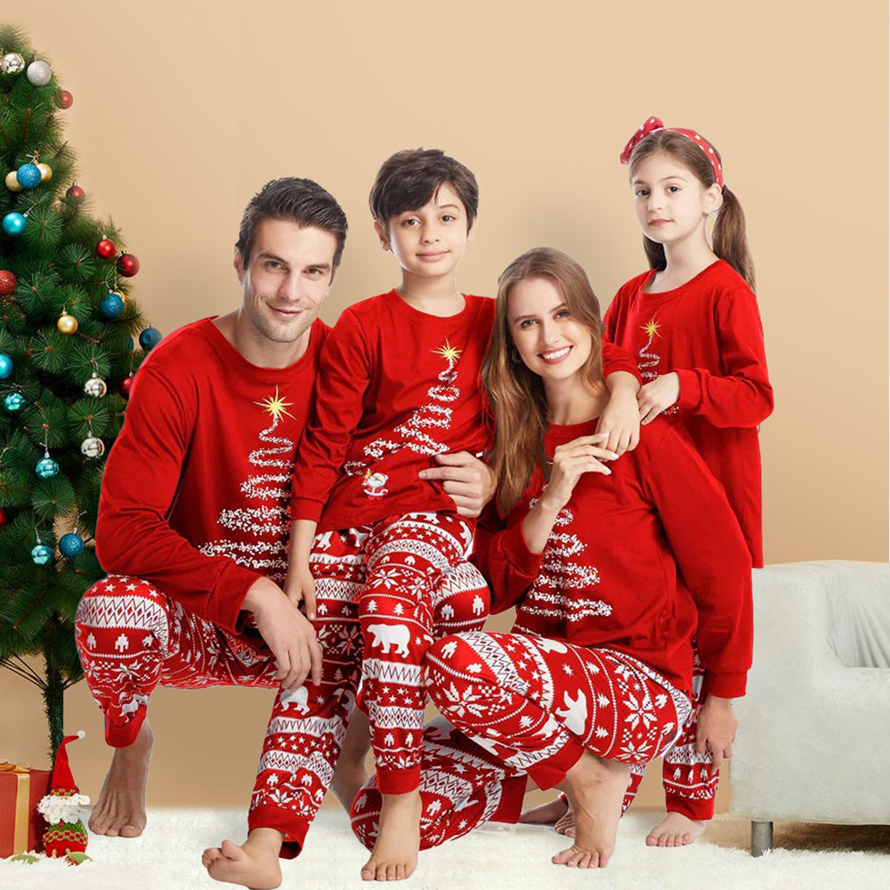 Red Christmas Tree Print Family Matching Pajamas Sets - Xmaspajamas