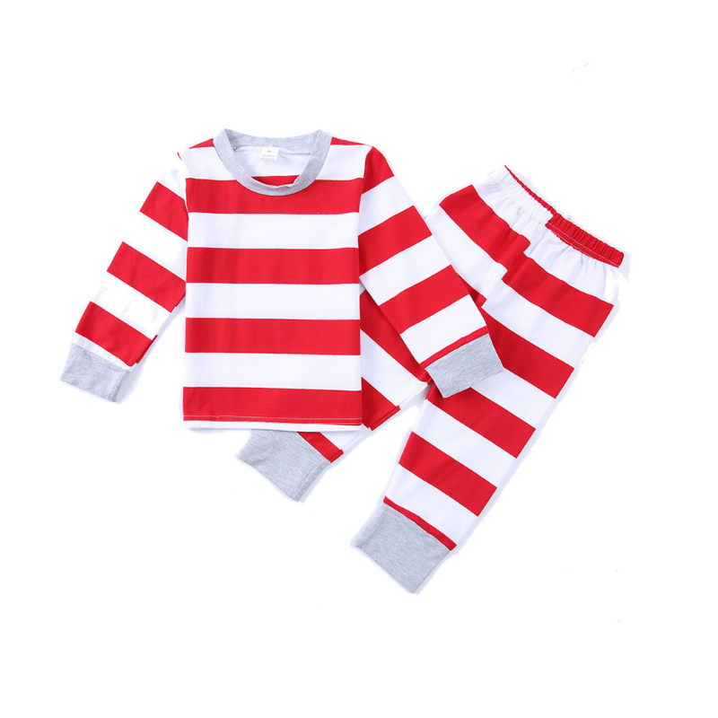 Holiday Red and White Striped Family Matching Pajamas Set (with Pet Dog Clothes) - Xmaspajamas