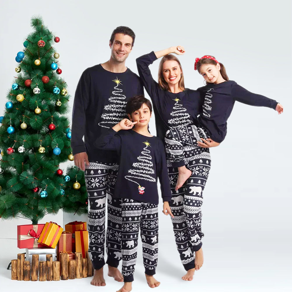 Black Christmas Tree Print Family Matching Pajamas Sets - Xmaspajamas