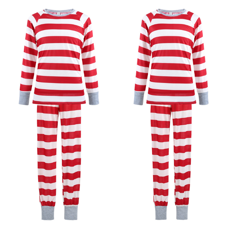 Holiday Red and White Striped Family Matching Pajamas Set (with Pet Dog Clothes) - Xmaspajamas