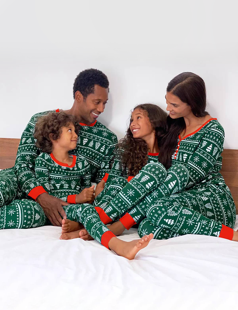 Green Christmas Tree Patterned Family Matching Pajamas Sets(with Pet's dog clothes) - Xmaspajamas