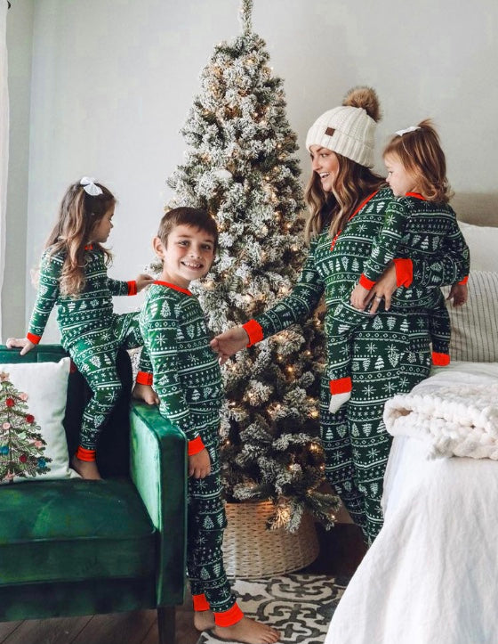 Green Christmas Tree Patterned Family Matching Pajamas Sets(with Pet's dog clothes) - Xmaspajamas