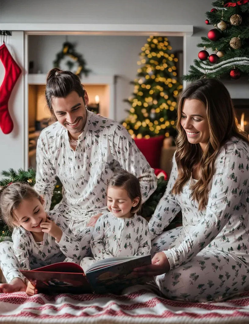 White Little Christmas Tree Family Matching Pajamas Sets (With Pet Dog's Pj's) - Xmaspajamas