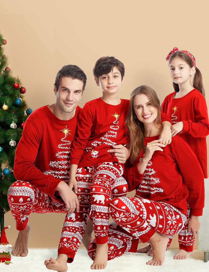 Red Christmas Tree Print Family Matching Pajamas Sets - Xmaspajamas