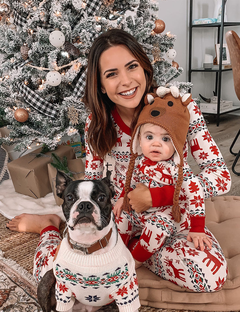 Christmas Deer and Snowflake Family Matching Pajamas Set (with Pet's dog clothes) - Xmaspajamas